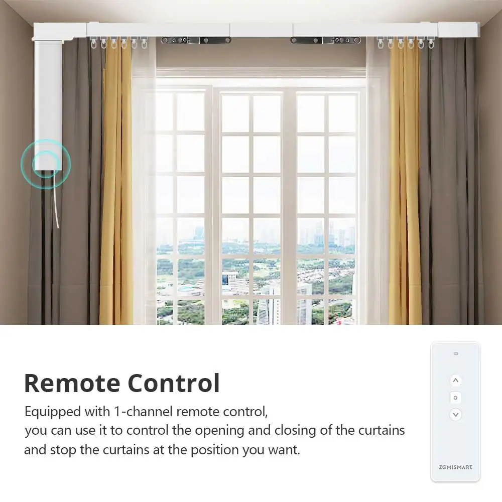 Zemismart Zigbee 전기 슬라이딩 커튼 모터 맞춤형 트랙이 내장된 배터리 Tuya Alexa Google 홈 음성과 함께 작동