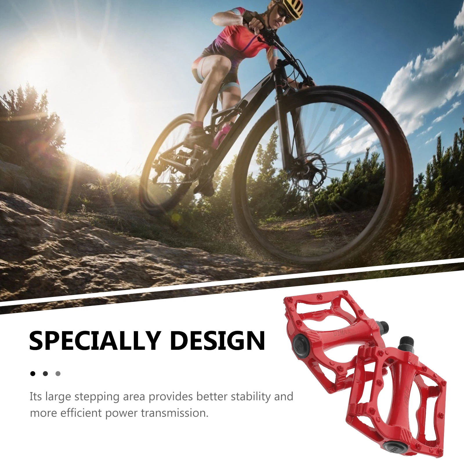 

2pcs Wide Stable Aluminum Alloy Bicycle Pedals for Mountain Bike Red Foot Accessories Replacement Parts