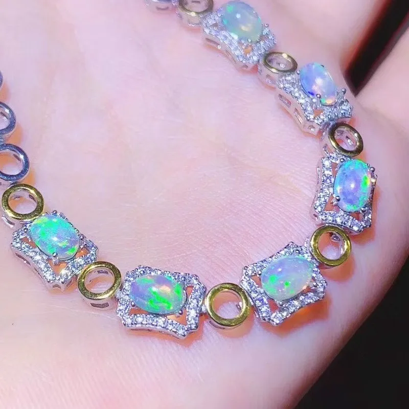 

Natural Colorful Opal Bracelet for Women Jewelry Real 925 Silver Gold Plated Natural Gem Birthstone Party Gift Sale