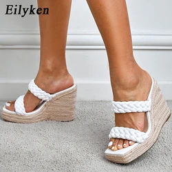 Eilyken gladiatore tessitura piattaforma zeppe pantofole moda donna punta quadrata tacchi alti scarpe estive da donna