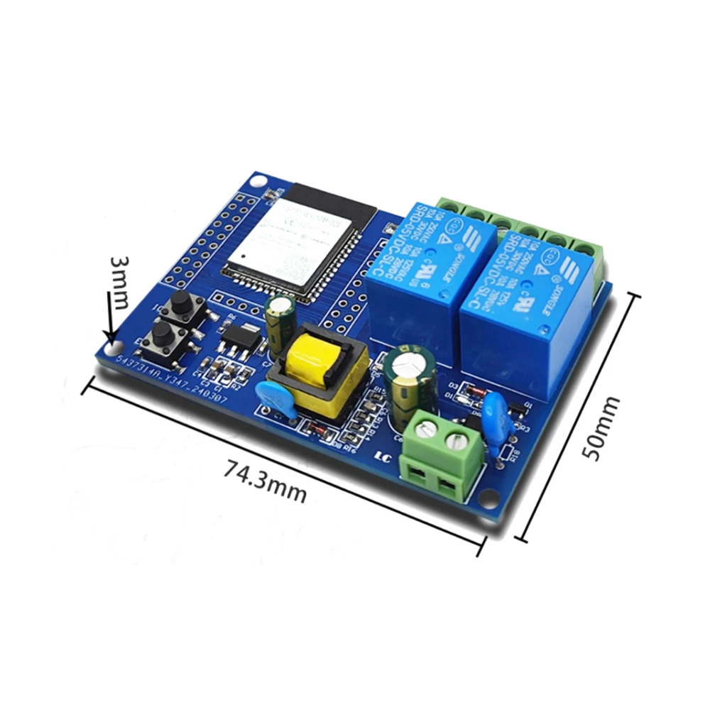 

AC90-250V ESP32 WiFi Bluetooth-Compatible BLE Dual Channel Relay Module ESP32-WROOM-32E Secondary Development Board