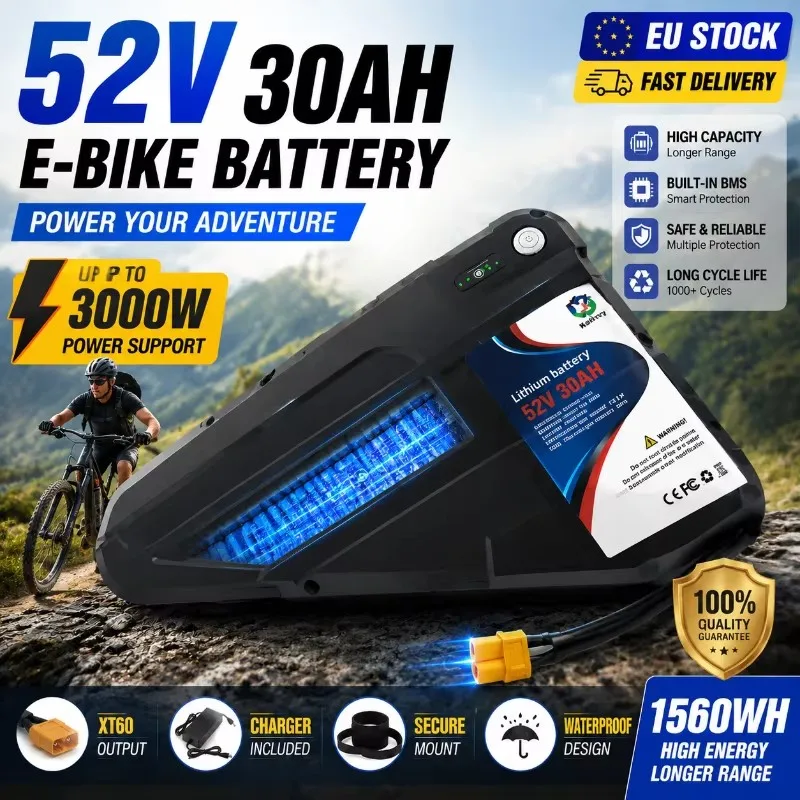 Hochleistungs-Lithium-Ionen-Akku 48V 52V 20AH 30AH 40AH für E-Bike Elektrofahrrad 500W 750W 1000W 1500W 2000W 3000W Motor, langlebiger wiederaufladbarer Ersatzakku, EU-Lager, schnelle Lieferung