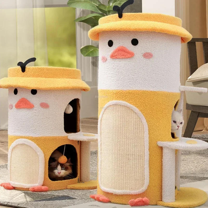 Cute Duck Sisal Cat Scratchers Litter Tree All-in-one Multi-storey House Villa House Climbing Frame Supplies