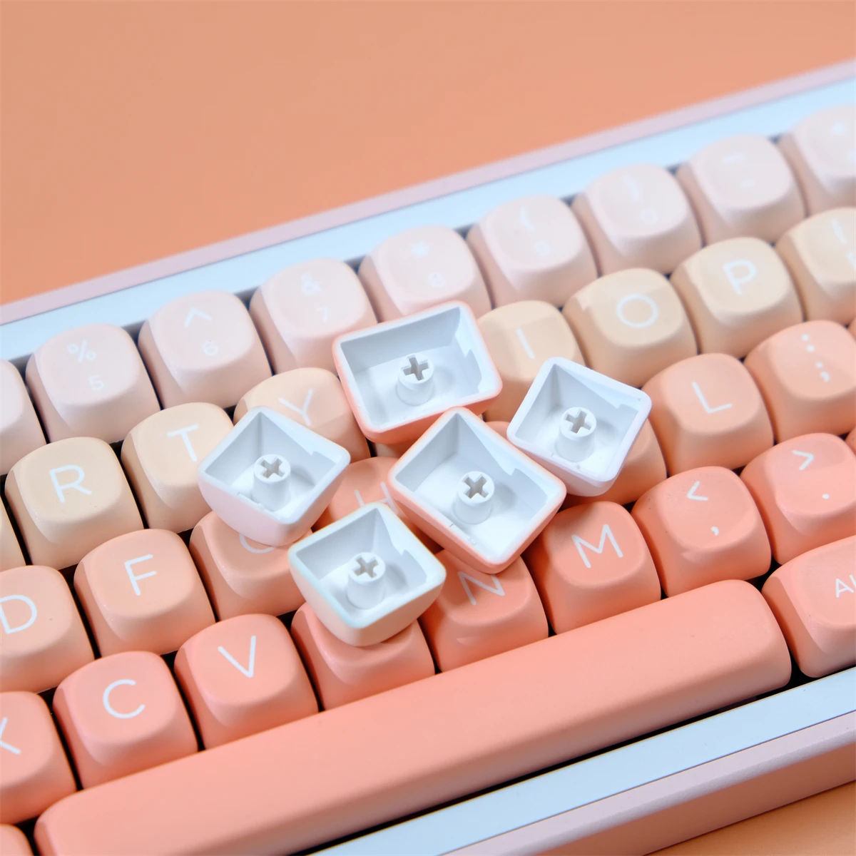 Cor gradiente rosa rouge 126 teclas pbt teclas de sublimação de cinco lados perfil moa para teclado mecânico mx switch