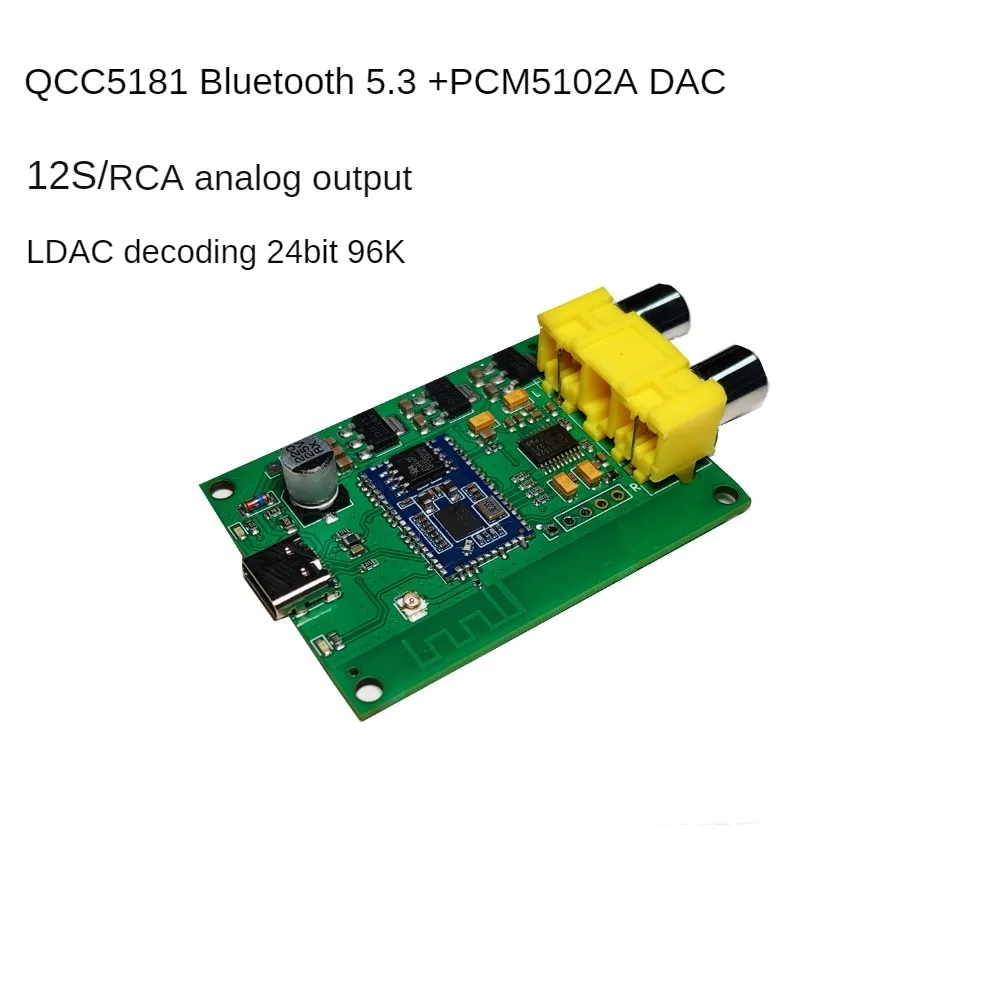 USB Sound Card QCC5181 Bluetooth 5.3 Digital Interface Module PCM5102 Decoding LDAC 24bit 96K I2S Analog Output