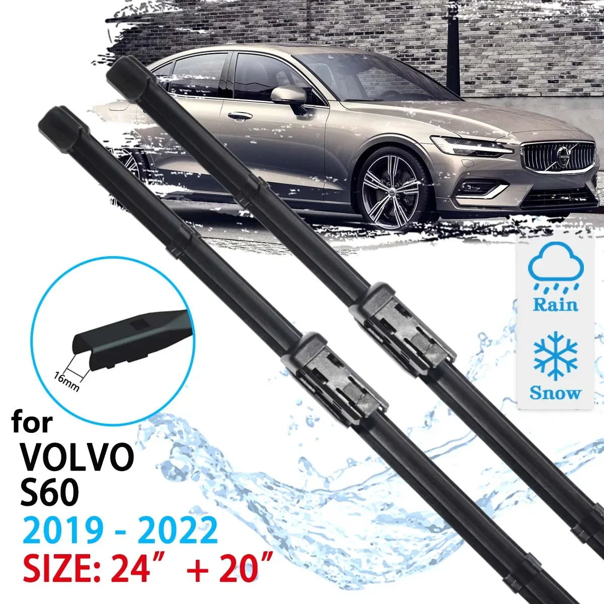 For Volvo S60 2019 2020 2021 2022 Cleaning Screen Windscreen Windshield Car Accessories Window 2pcs Car Flat Front Wiper Blades