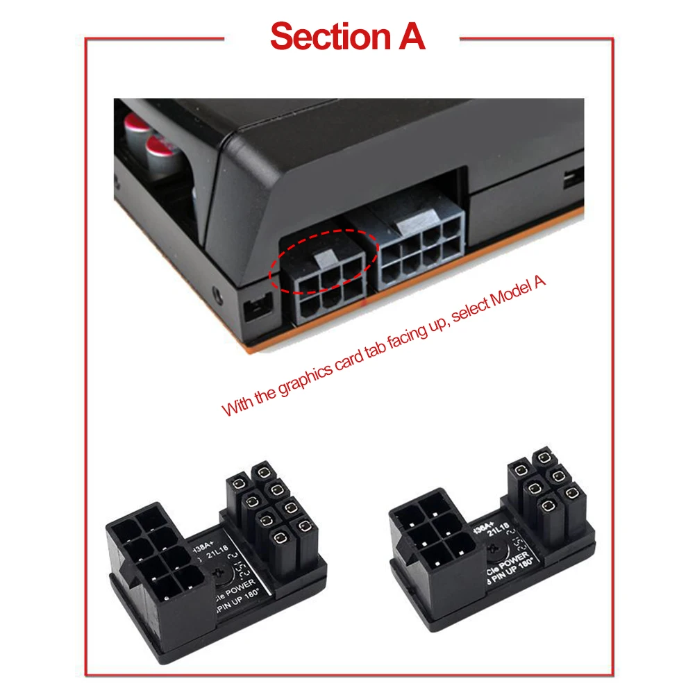 Power Adapter Board 8 Pin GPU Power Connector 6 Pin GPU PCIe 180 Degree Angle for PC Computer Graphics Card