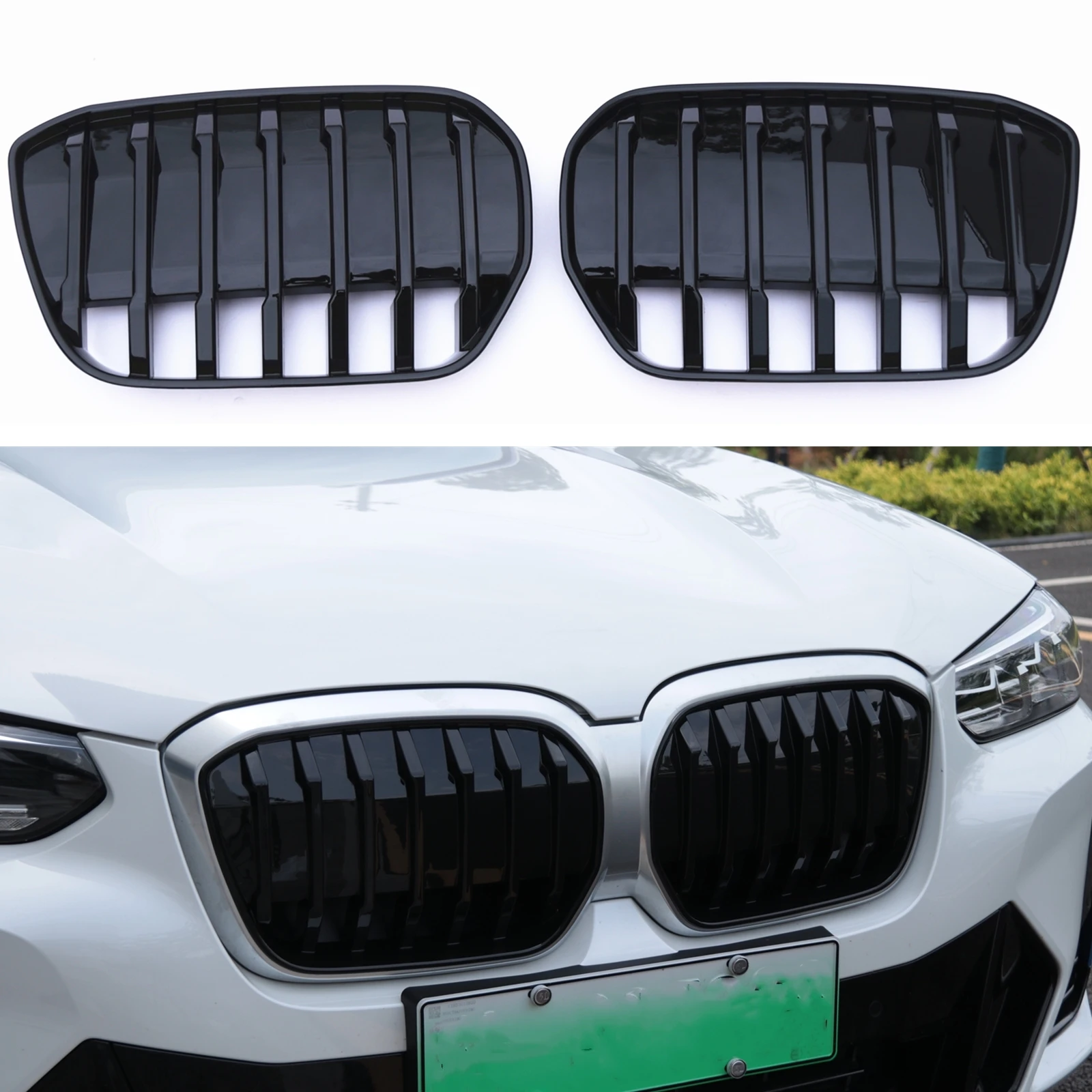 

2pcs Grill For BMW IX3 2022 2023 Front Kidney Grille Black/Silver Upper Bumper Hood Mesh Air Vent Radiator Cover Grid Body Kit