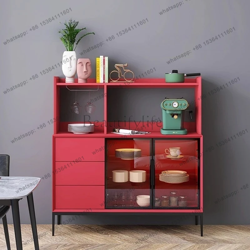 Italian minimalist solid wood dining side cabinet multi-functional wall wine cabinet modern light luxury Nordic storage cupboard