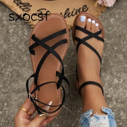 New Arrival Women's Casual Sandals Summer Versatile Fashion Roman Shoes Comfortable Flat Bottomed Vacation Beach Shoes Black