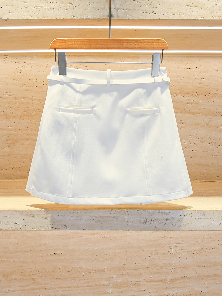 

Ele f Skirt with Diamond Embellied Heart High Waist Design Commute Sle Polyester Fiber A-Line ort Skirt