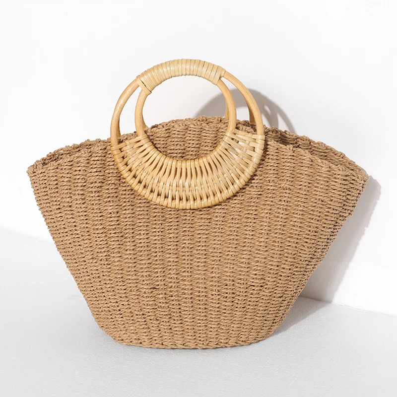 Woven Straw Women Bag 2023 Women\'s Luxury Handbags Designer Solid Color Handmade Lady Bags Bohemian Vocation Beach Female purses