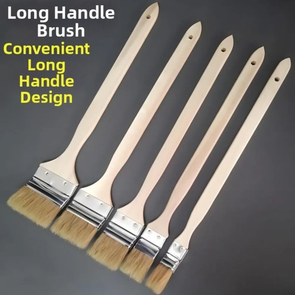 New Long Handle Marine Paint Brush Solid Wood Handle Mixed Pig Mane Hair Clean Brush Elbow Shape BBQ Brush Cleaning Tool