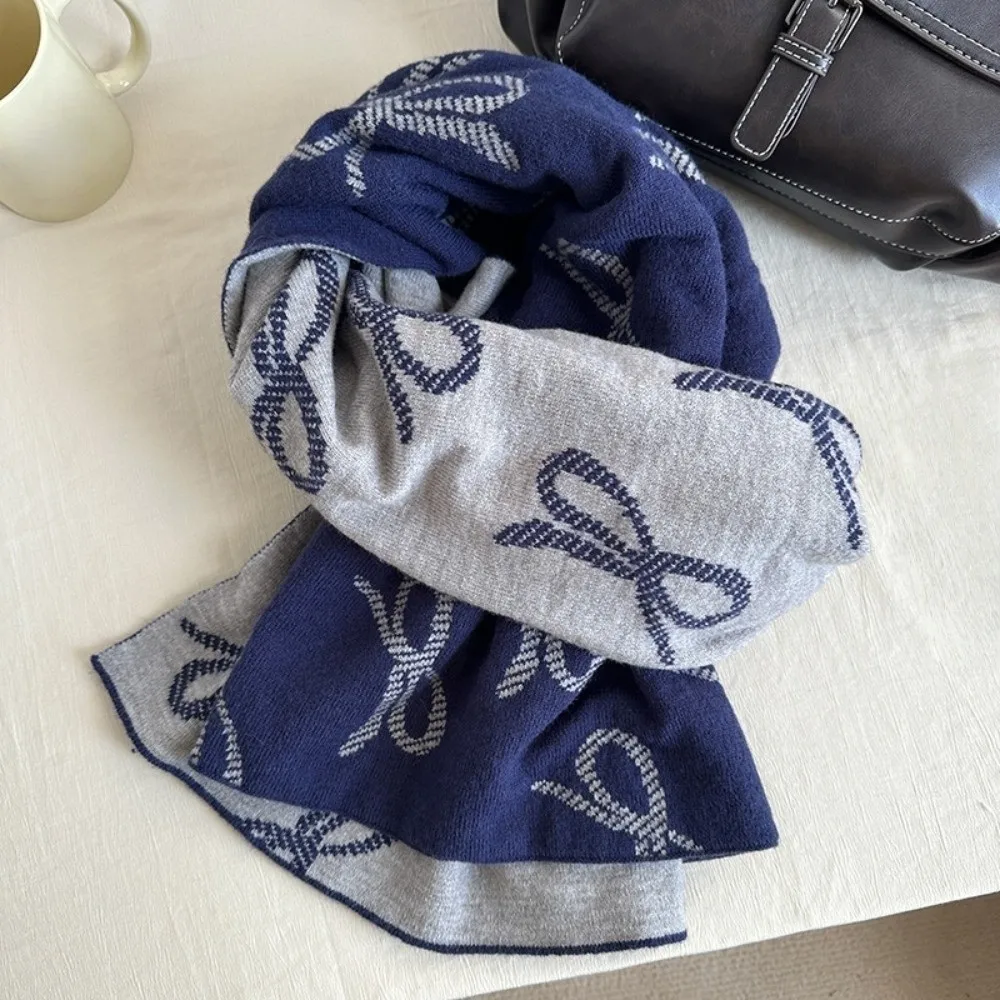 

Fashion Lightweight Bow Scarf Korean Style Two-sided Imitation Wool Scarf Windproof Warm Winter Shawl Unisex
