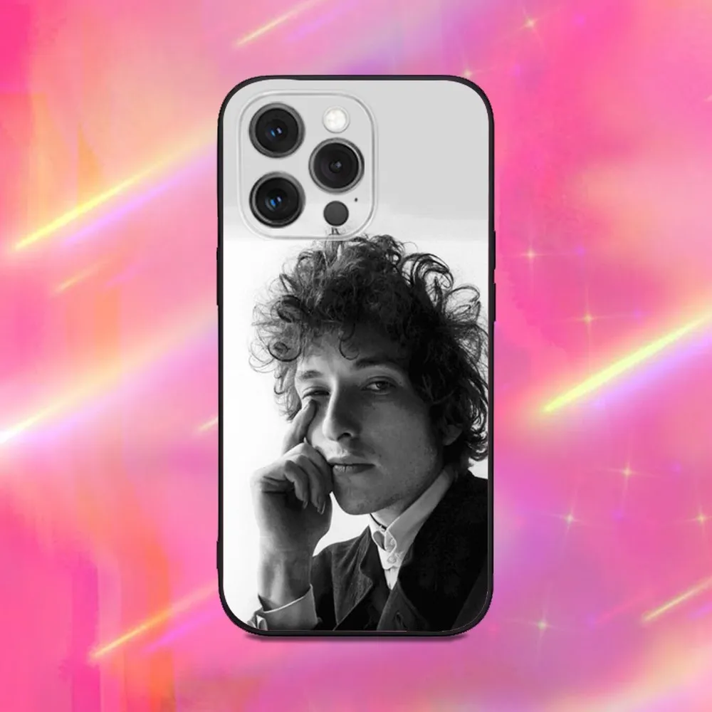 Casing Ponsel Bob D-Dylan Singer untuk iPhone 16,15,14,13,12,11,Pro,Max,Plus,X,XS,XR,SE,8,7,Mini, Casing Hitam Silikon Lembut