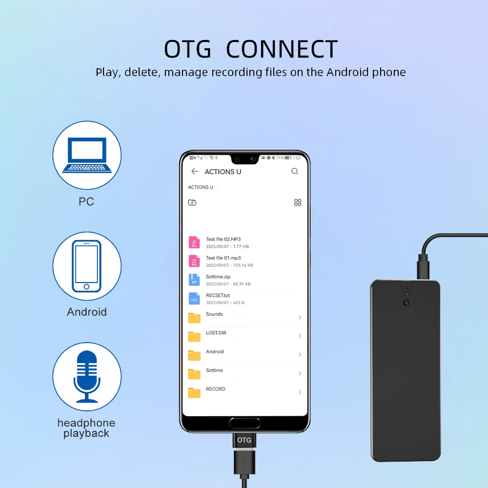 Vandlion V55 مسجل صوت رفيع للغاية لفترة طويلة سجل الإملاء مشغل MP3 64 جيجابايت مسجل الصوت المنشط صوت رقمي صغير