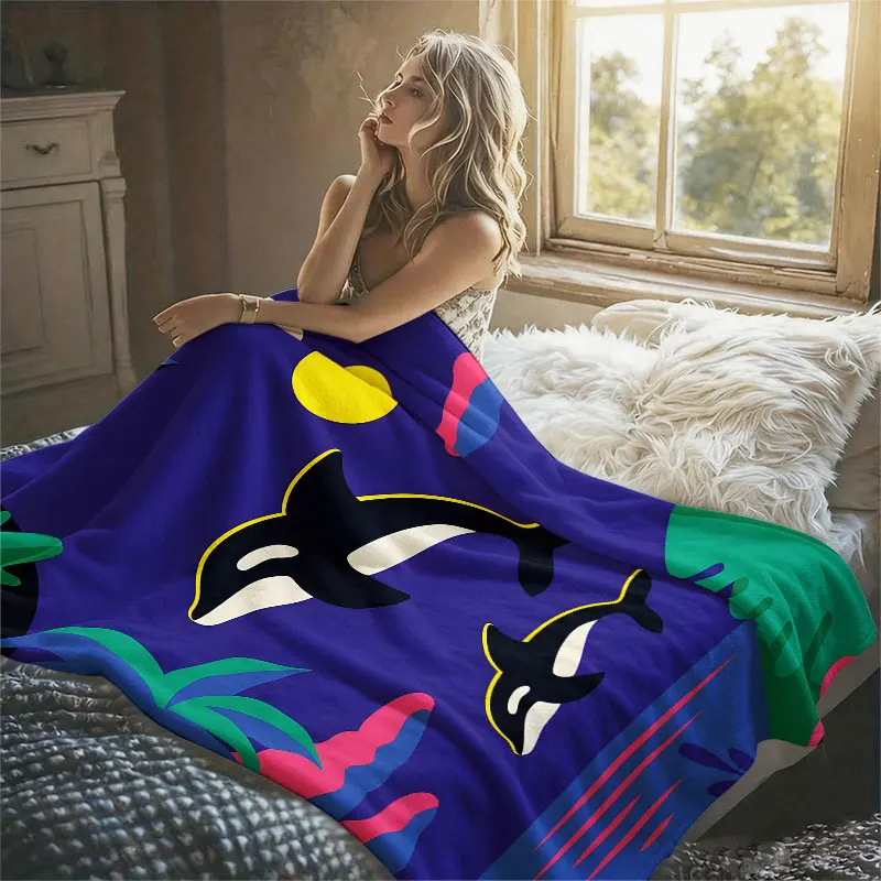 Tropical Orca Paradise Flannel Blanket Warm Soft Halloween Christmas Decorative Couch Warm Cozy All-Season Gift