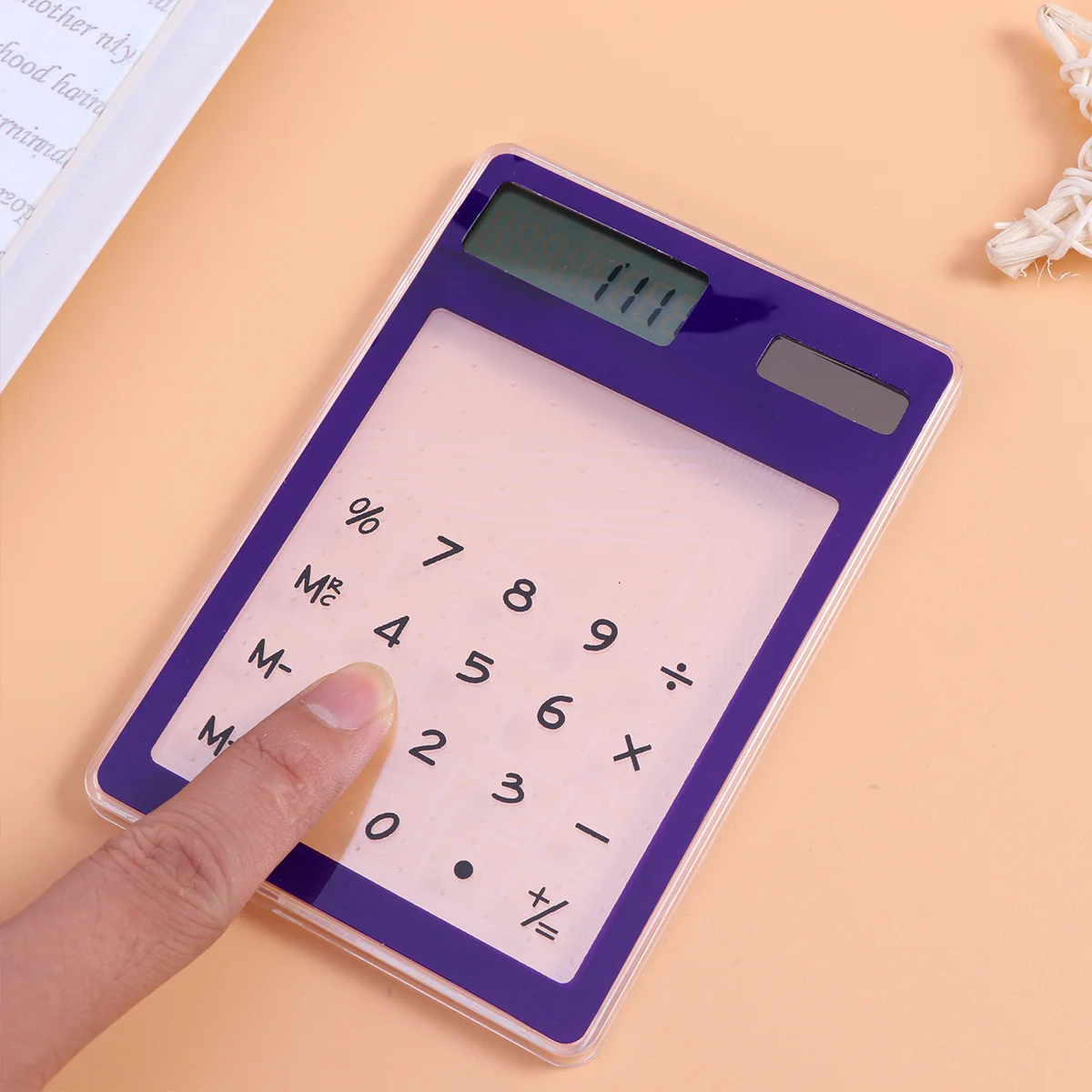 

Ультратонкий прозрачный солнечный калькулятор с сенсорным экраном, 8-значный ЖК-дисплей для офиса, школы, домашнего использования, портативный калькулятор для контрольной книги