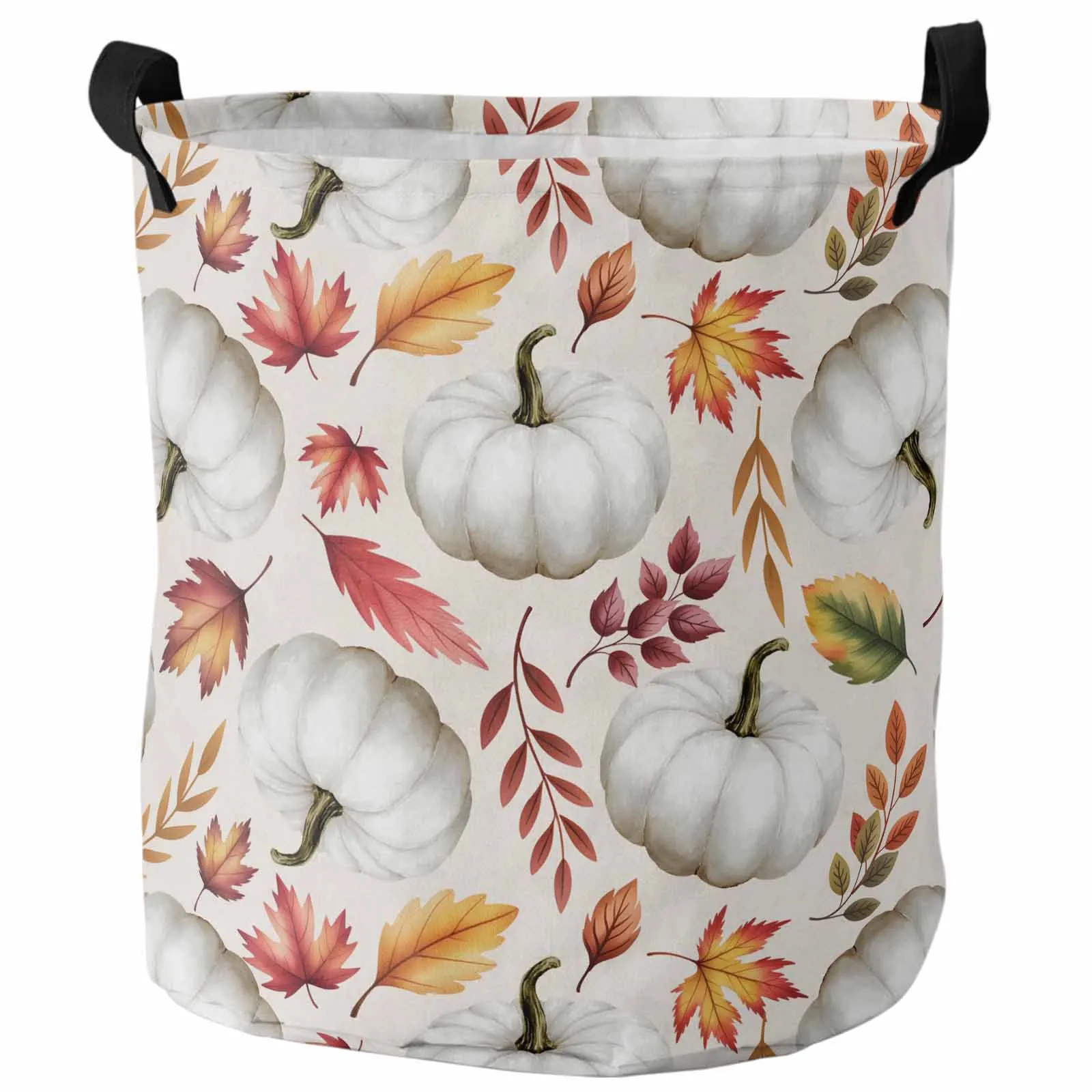 

Autumn White Pumpkin Maple Leaf Foldable Dirty Laundry Basket Kid's Toy Organizer Waterproof Storage Baskets