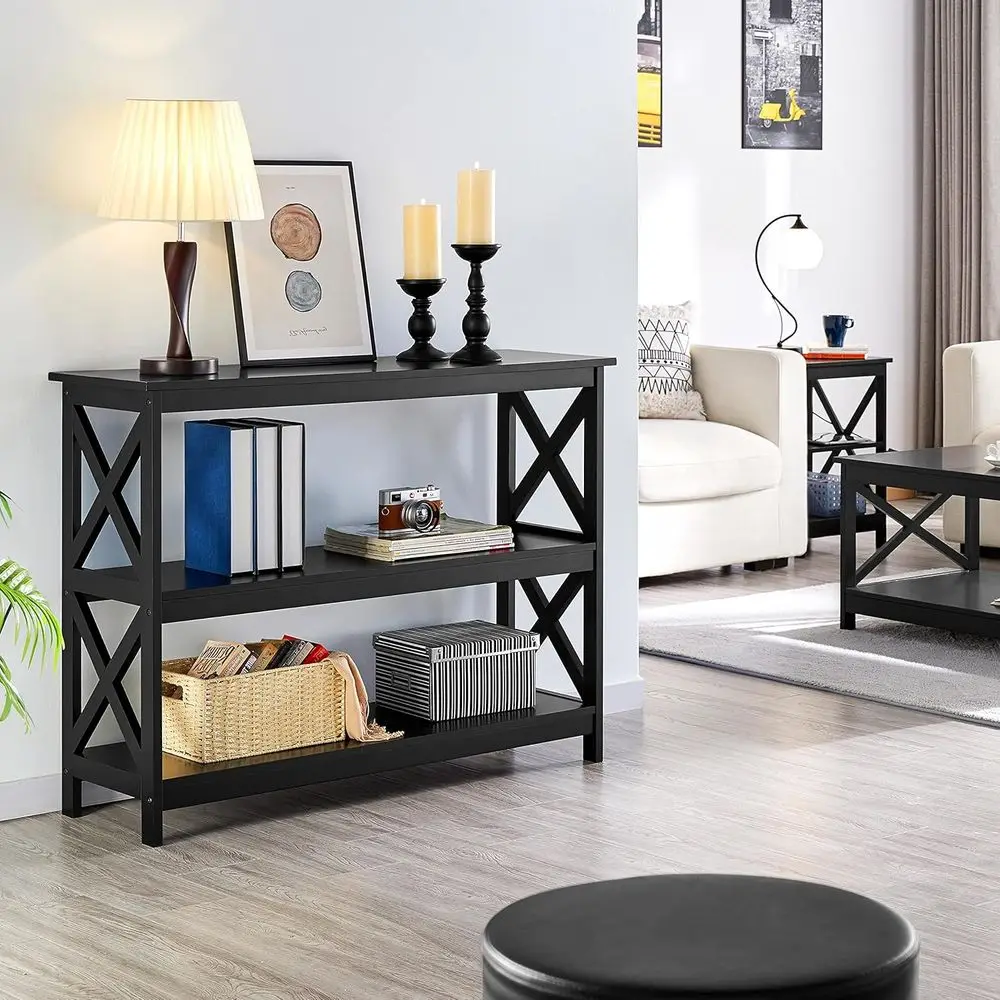 ole Table with Storage Shelves, 3-Tier Entryway Table Soa Side Table Narrow Long Bookshel or Hallway Living Room, Accent urnitur