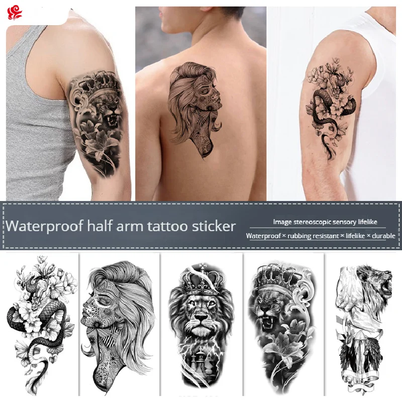 210 * 114mm Dragon, Snake, Lion Tattoo Sticker For Men And Women Black And White Color Transfer Printing Temporary Tattoos Art