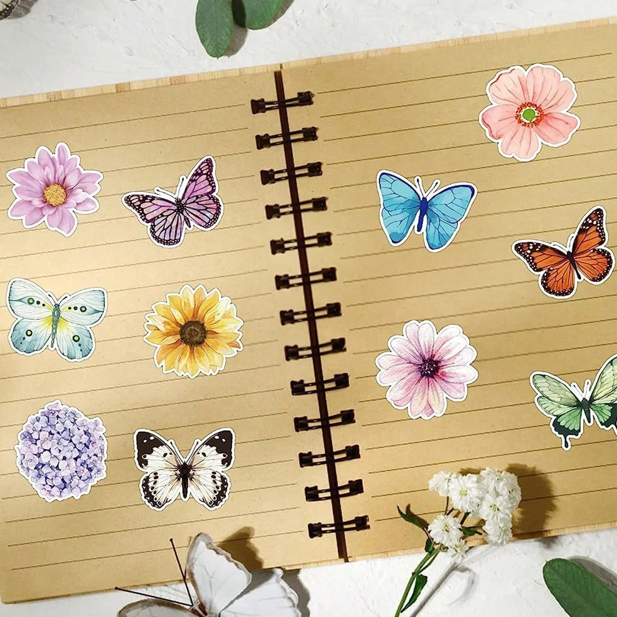 2 Rolls/1000Pcs Cute Butterfly Flower Stickers, Aesthetic Floral Decals for DIY Crafts Scrapbook Envelope Seals