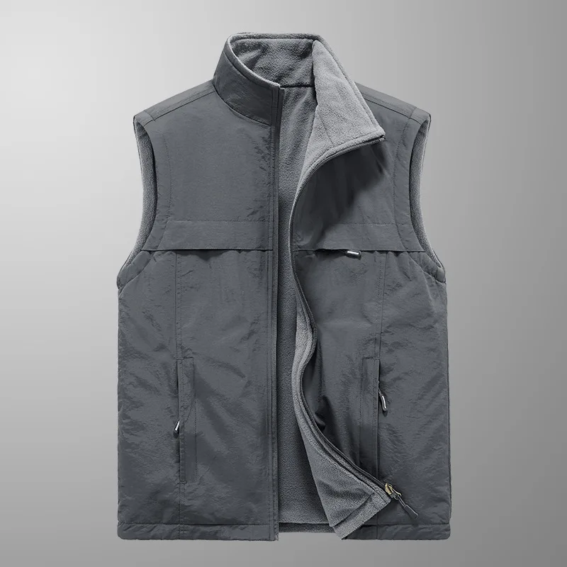 Autumn Men Waistcoat Vintage Solid Color Zipper Two-sided Male Vest Stand Collar Sleeveless Pocket Versatile Daily Man Coat