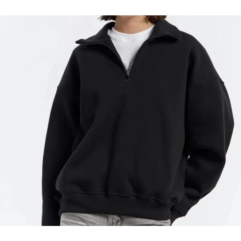 

Thickly Padded Warm Loose-fitting with A Collar and A Half-zipper Versatile Hoodie