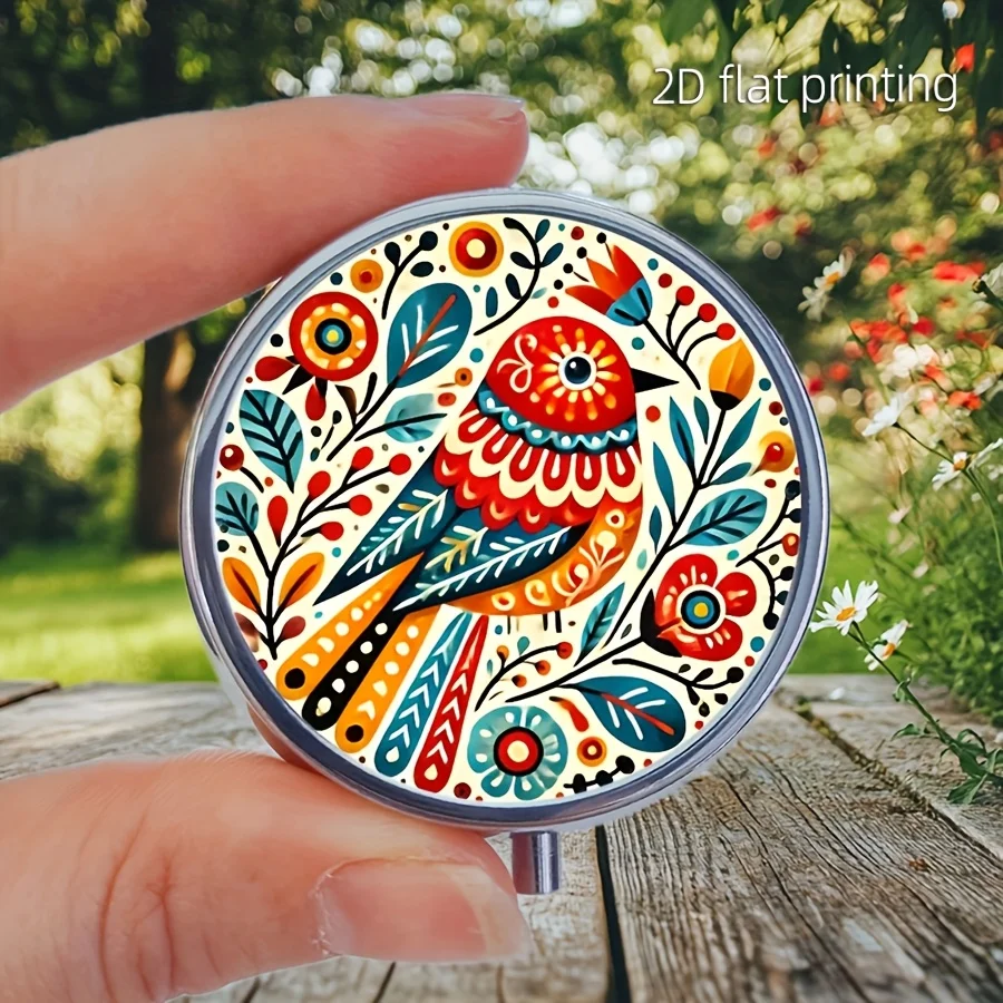 1 Piece Artistic Bird and Floral Pill Box - 3-Compartment Portable Medicine Storage Box, Food-Grade Plastic and Metal Travel Pill Box Suitable for Handbags - Unique Gift for Women and Men, Handbag Medicine Box, Personal Medicine Container, Bright Design, Metal Accents, Stylish Medicine Box, Durable Metal Decoration, Exclusive for Daily Medicine Users