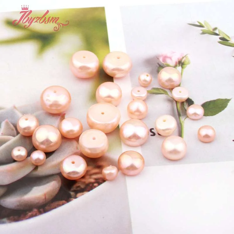 Natural Pink Freshwater Pearl Beads Button Shape Half Drilling DIY Stone 5 Pair For Earring Jewelry Fashion Free Shipping