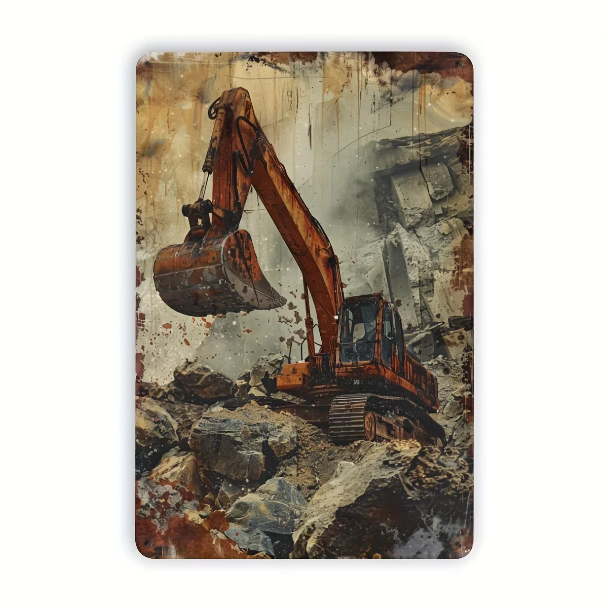 Vintage Excavator Metal Tin Sign - 20.32x30.48 cm | Durable Iron Wall Art for Home, Bar, Garage & Garden Decor | Easy-Hang Re