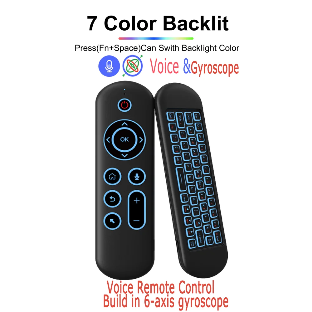 Air Mouse Remote Control Voice Gyroscope 7 Color Backlit Mini Keyboard Dual Mode 2.4G BT5.2 Wireless For Android Smart TV Box PC