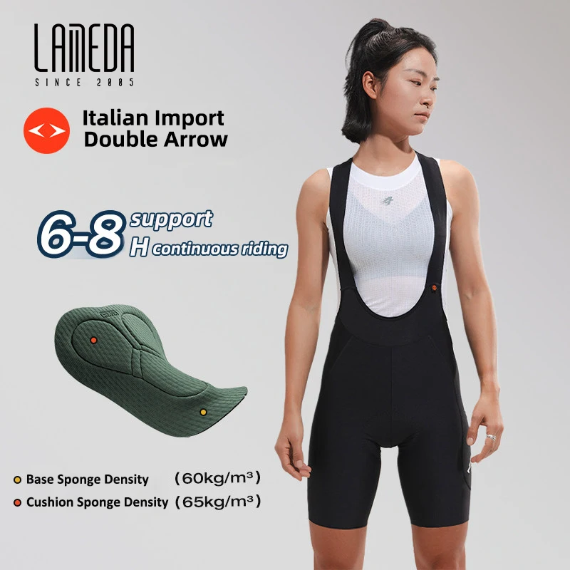 LAMEDA Neue Professionelle Radsport-Trägerhose mit Elastischer Schnittstelle für Damen, Sommer, Hohe Elastizität, Atmungsaktiv, Schnelltrocknend, mit Taschen