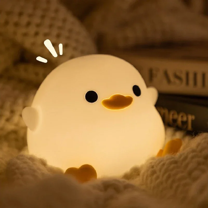 Doudou Duck night light para niños, luz suave, cuidado de los ojos, sincronización de carga USB, clap automático, lámpara de silicona, regalo para niños, 1pc