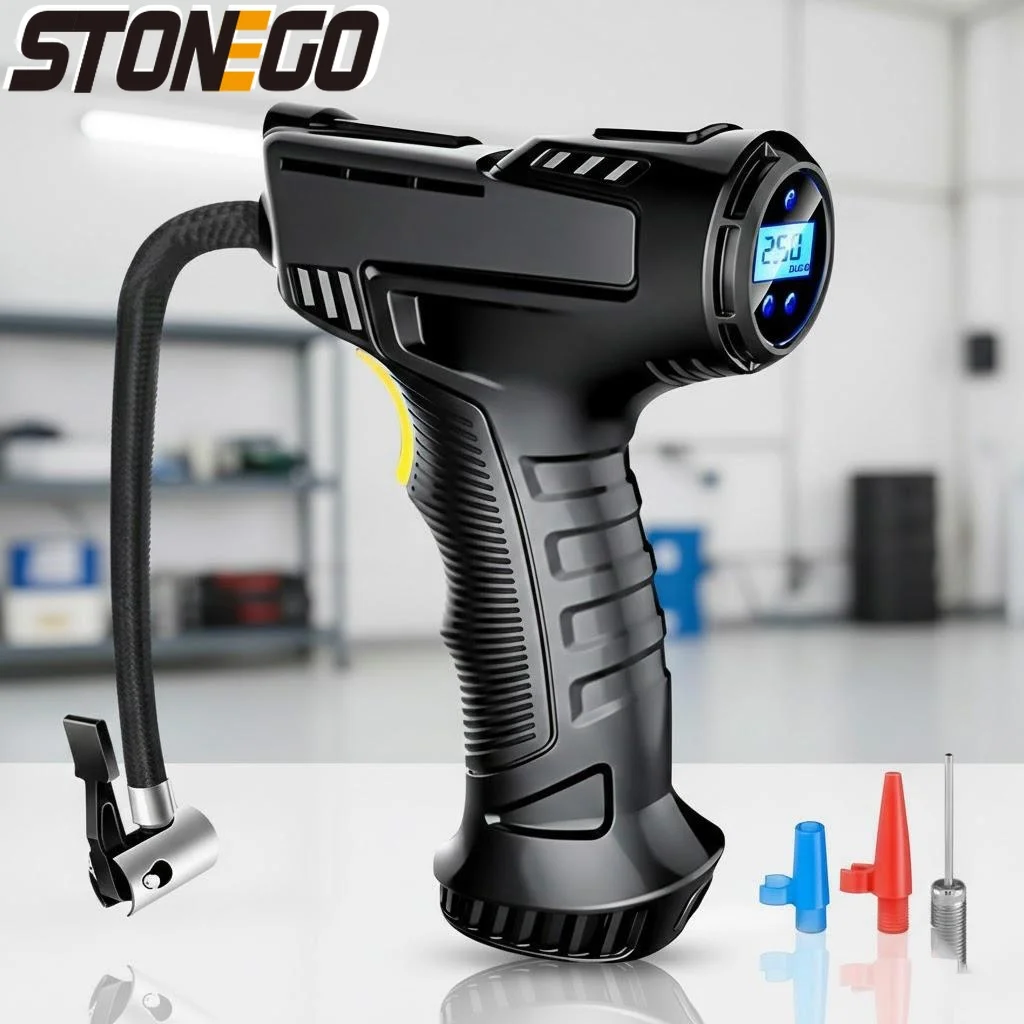 

Беспроводной портативный автомобильный насос для подкачки шин с USB-зарядкой, LED-дисплеем и автоматической системой контроля давления