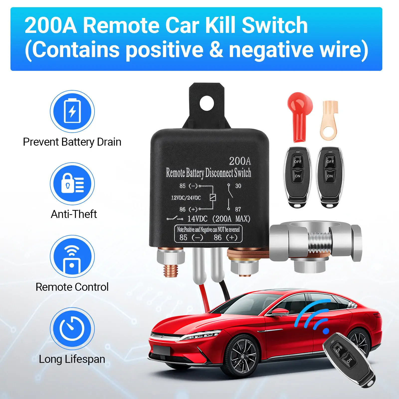

Car Battery Disconnect Switch Remote Control Power Kill Master Isolator Cut Off