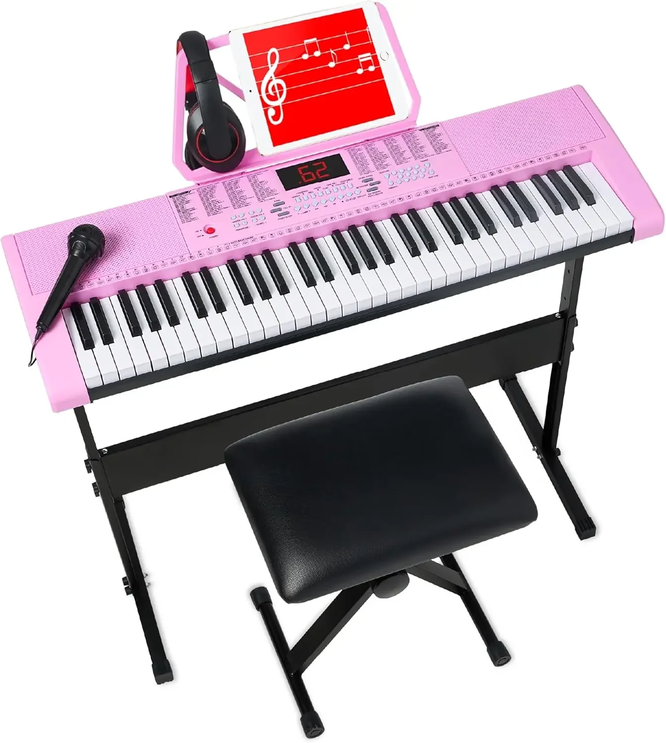 Products 61-Key Electronic Keyboard Piano Portable Electric Keyboard Complete Beginner Set w/LED Screen, Stand, Benc