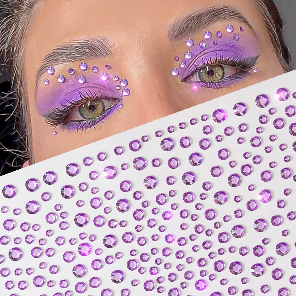 

1 лист 3D фиолетовые стразы наклейка для лица плоская задняя часть смола драгоценный камень лицо татуировки наклейки DIY кристалл Алмаз лицо слайдер наклейки