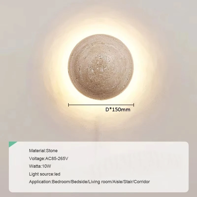 Minimalist Travertine Marble Wall Sconce – Round Natural Stone Fixture with Warm Ambient Glow for Modern Interiors