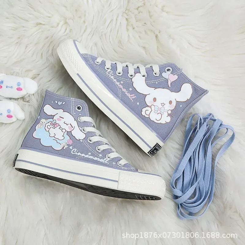 Sanrio รองเท้าผ้าใบ Cinnamoroll, รองเท้าผ้าใบลำลองรองเท้ากีฬาหุ้มข้อสูงสำหรับนักเรียนเด็กผู้ชายเด็กผู้หญิงผู้ชายรองเท้าอุปกรณ์เสริมปาร์ตี้ฮาโลวีน