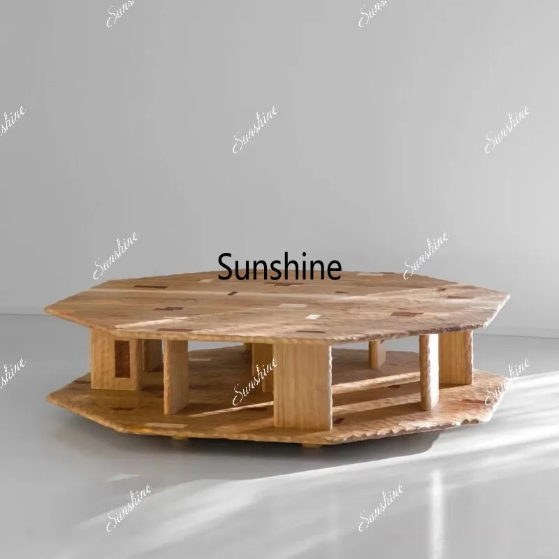 

Medieval solid wood hexagonal coffee table living room natural wood grain multi-layer creative coffee table