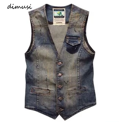Men's Denim Vest Brand Jeans Men Cowboy Vintage Casual Sleeveless Jacket Holes Personalized Cardigan Men Overcoats Clothing