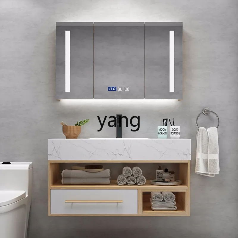 LH light luxury bathroom cabinet combination marble rock slab face wash basin pool modern simple wash table