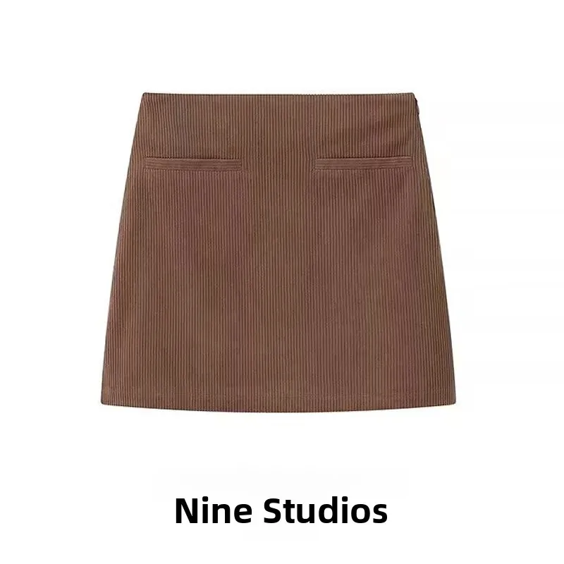 

Женская модная универсальная вельветовая хлопковая юбка Nine Zar, повседневная короткая юбка А-силуэта с высокой талией