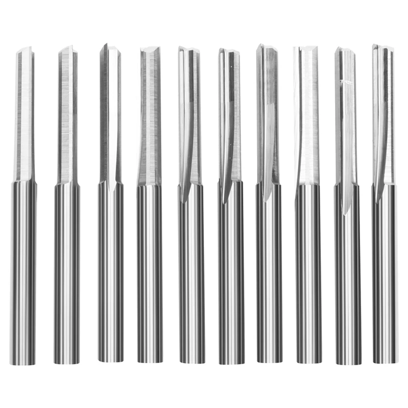 Fraise en acier au tungstène à fente droite, mèches de routeur CNC à 2 cannelures, 3.175mm, bois, plastique Marin, 10 pièces