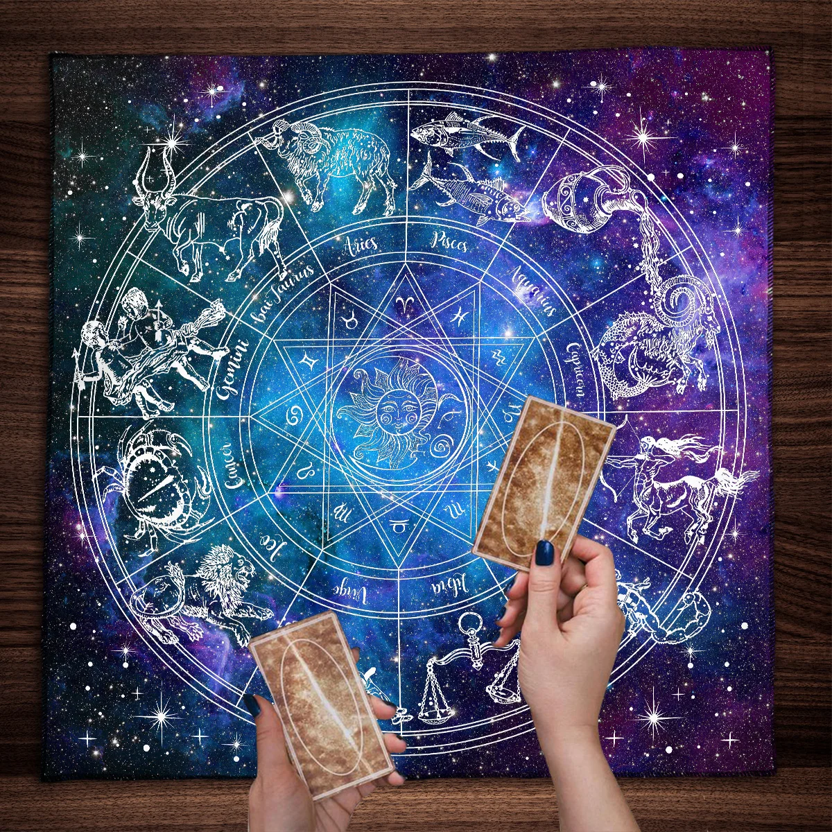 50/75/110/137cm Tarot Mat 12 Constellations Tarot Card Tablecloth Altar Cloth Sun Moon Starry Sky Tarot Tablecloth for Spread