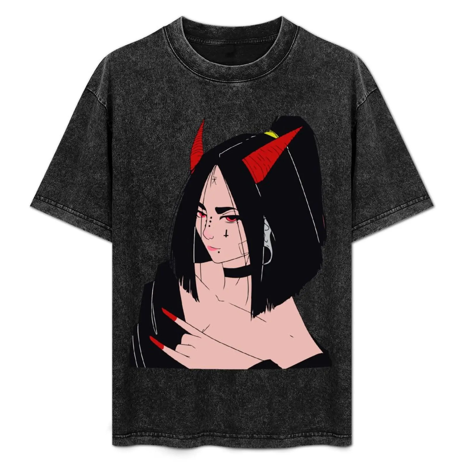 

Grunge Girl Aesthetic - Hot Girl Wearing Red Horns T-Shirt oversized graphic tee graphics men t shirts