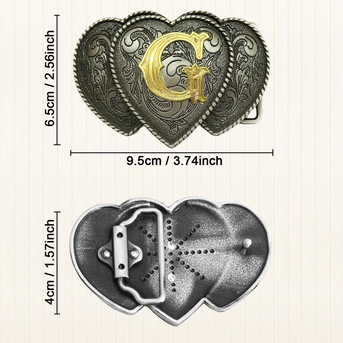 Retro 3 Heart-shaped Design Golden Letter ABC-XYZ Men's Belt Buckle
