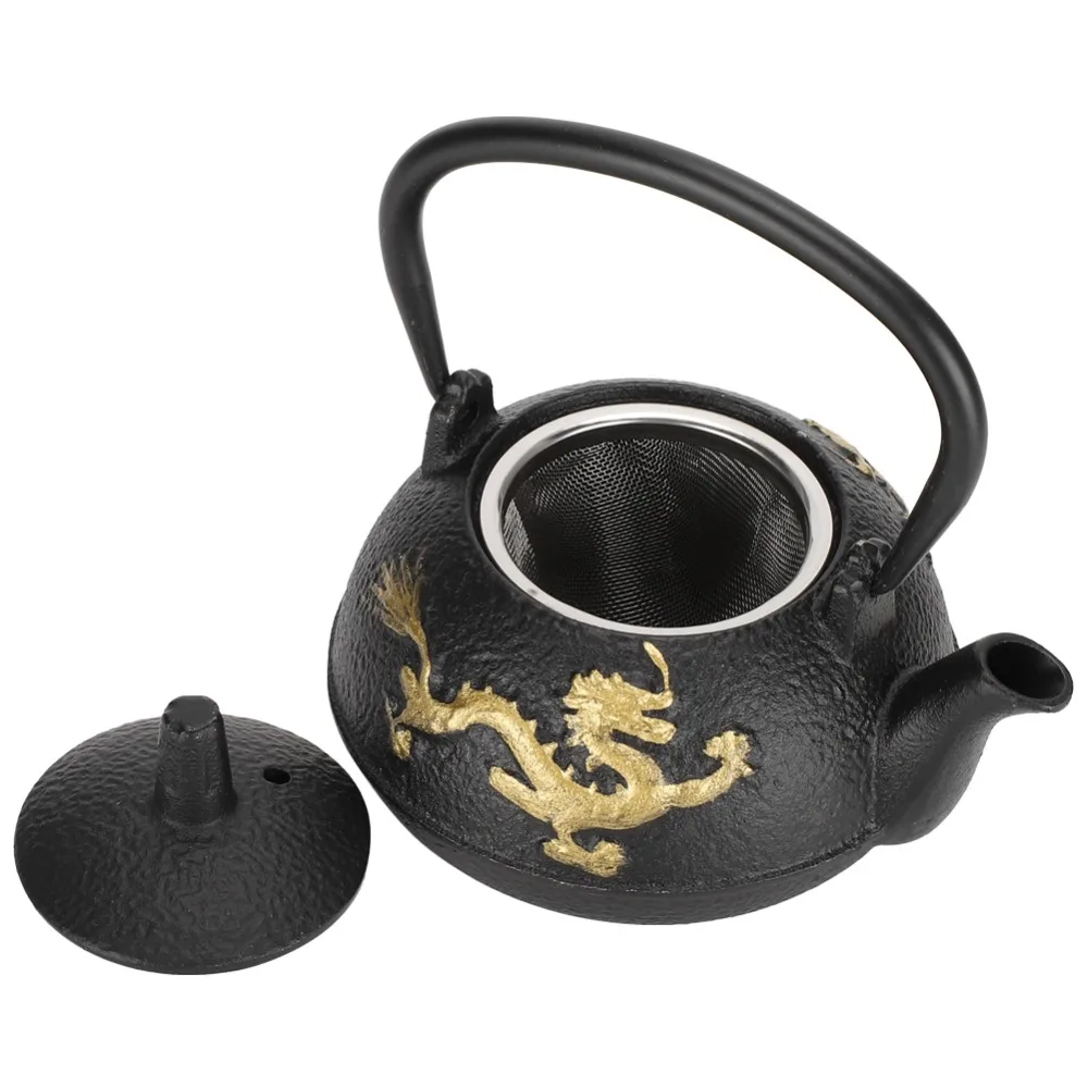 3pcs Stainless Steel Infuser Cast Iron Teapot Iron Stovetop Safe Japanese Tetsubin Kettle Gold Dragon 0.3L Iron Tea Kettle