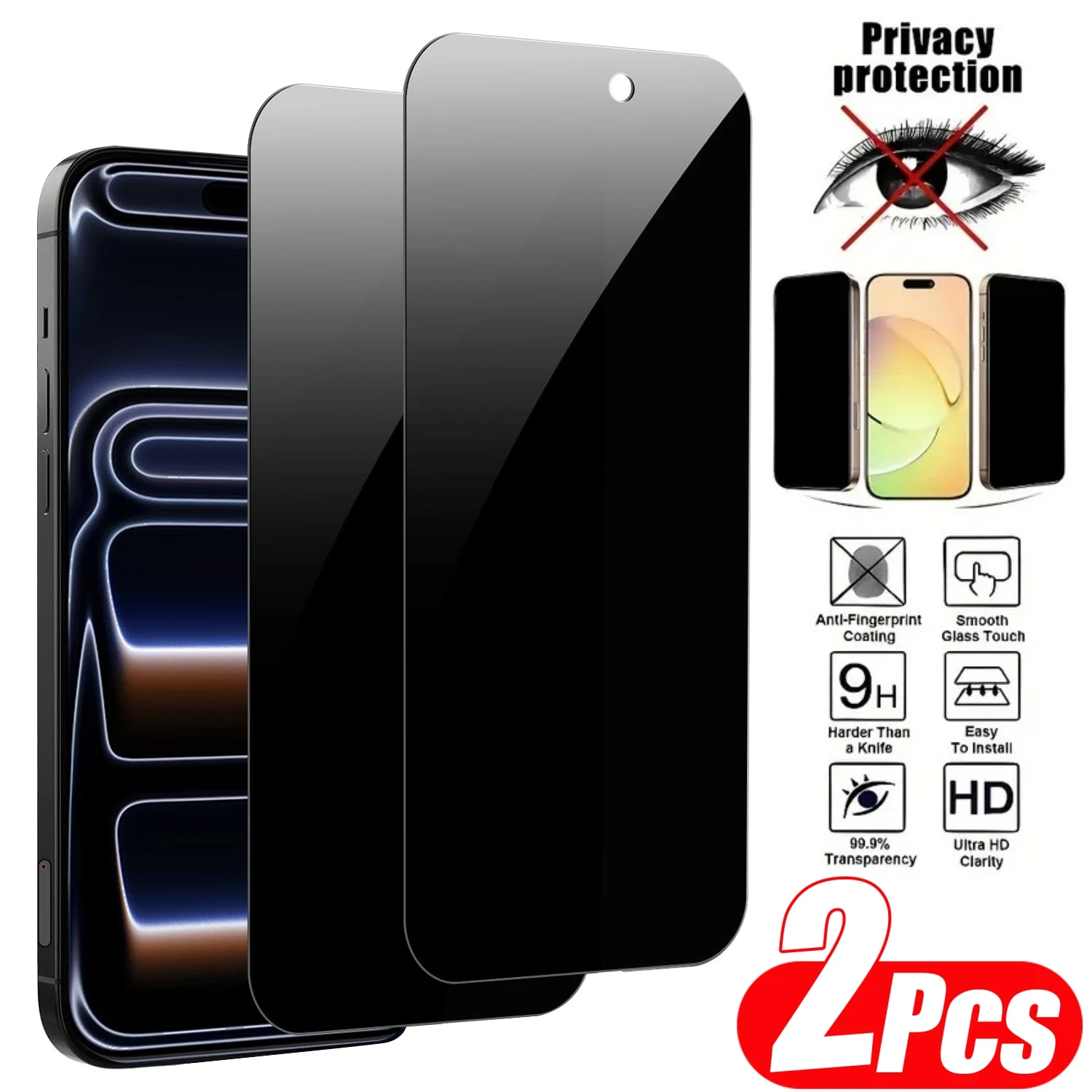 2 Stück Anti-Spy Displayschutzfolie für iPhone 11 12 13 14 15 16 17 Pro Max 14 15 16 Plus 16e 17 Air 17e Gehärtetes Glas Sichtschutzfolie